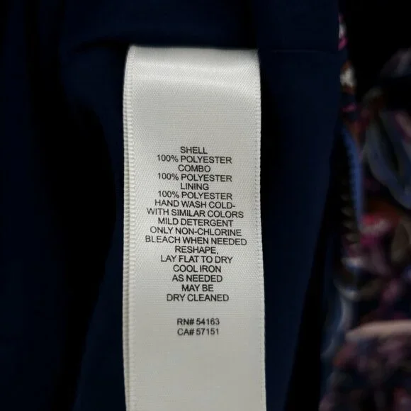 NWT ELIZA J Dress Navy Pink Paisley Floral Blouson Fit Flare Neck Tie Size 6P - Picture 10 of 10